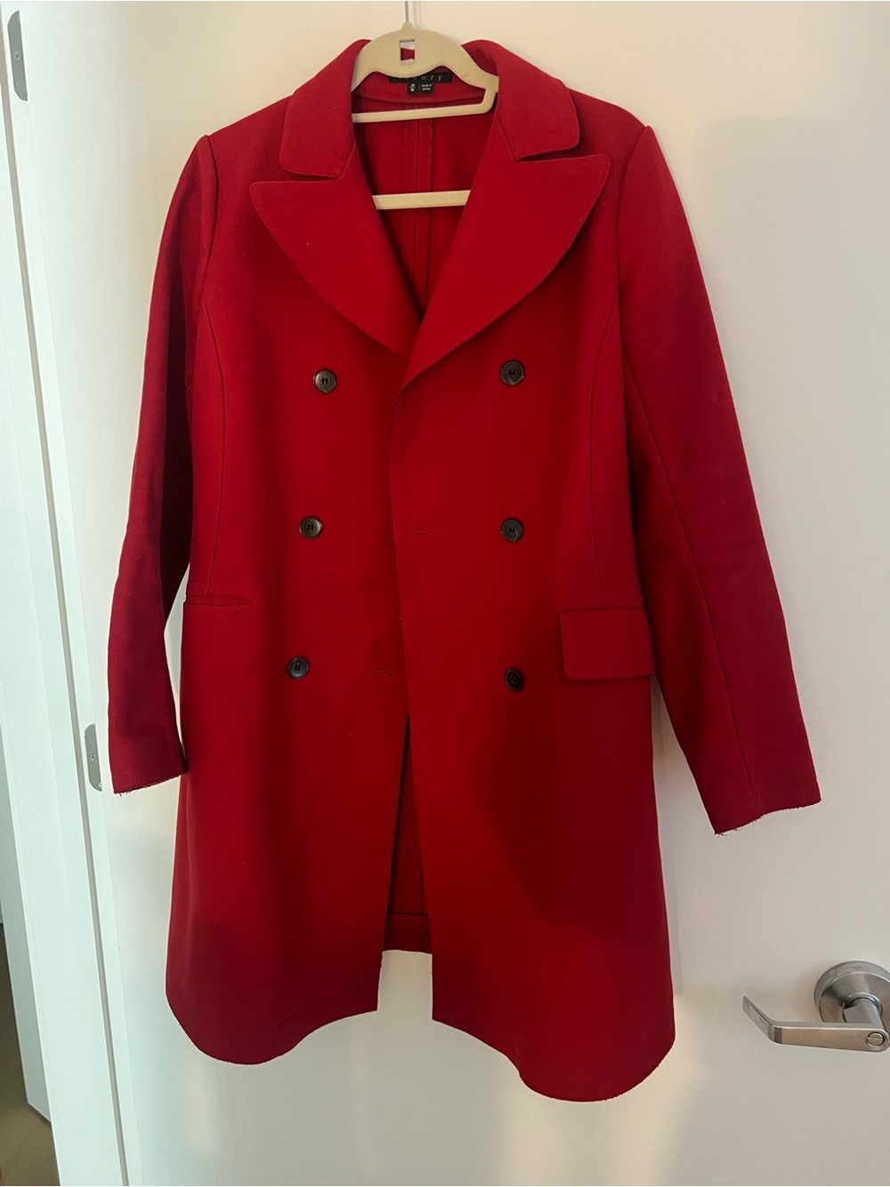 Theory Red Double-Breasted Wool Pea Coat